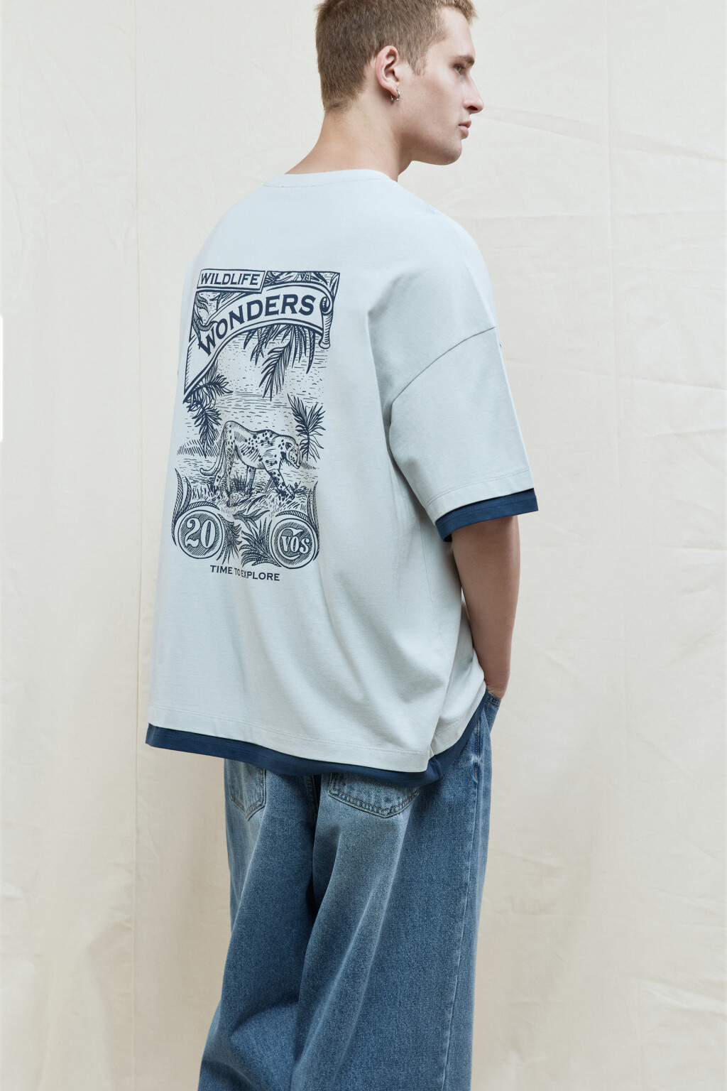 Футболка с принтом и имитацией второго слоя - цвет бежевый - 2