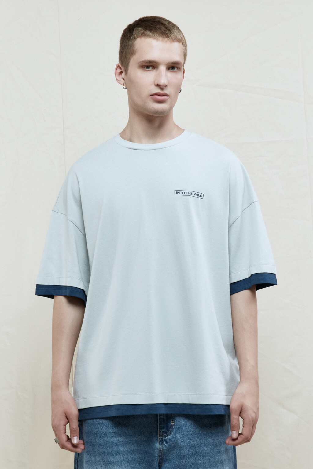 Футболка с принтом и имитацией второго слоя - цвет бежевый - 3