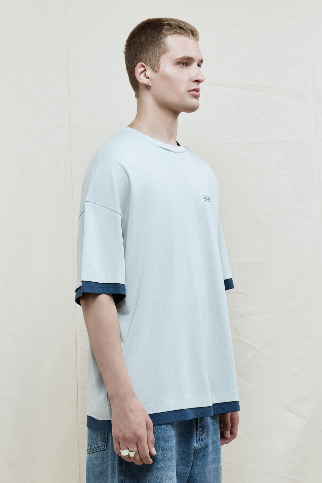 Футболка с принтом и имитацией второго слоя - цвет бежевый - 4