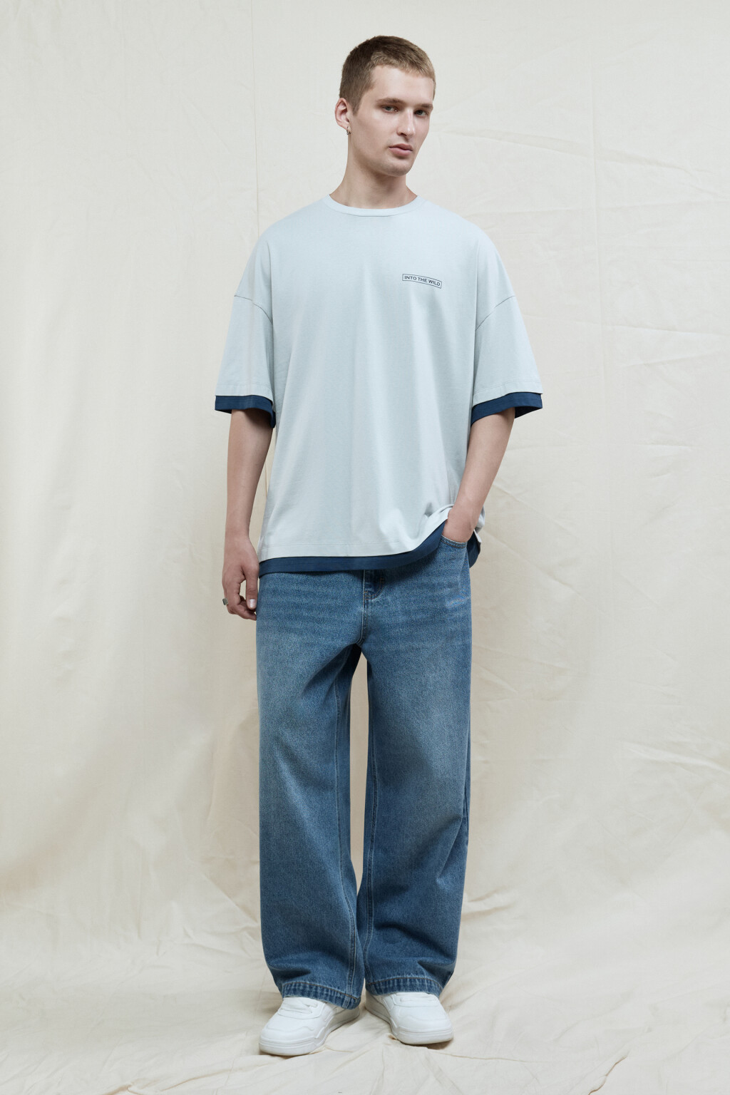 Футболка с принтом и имитацией второго слоя - цвет бежевый - 6