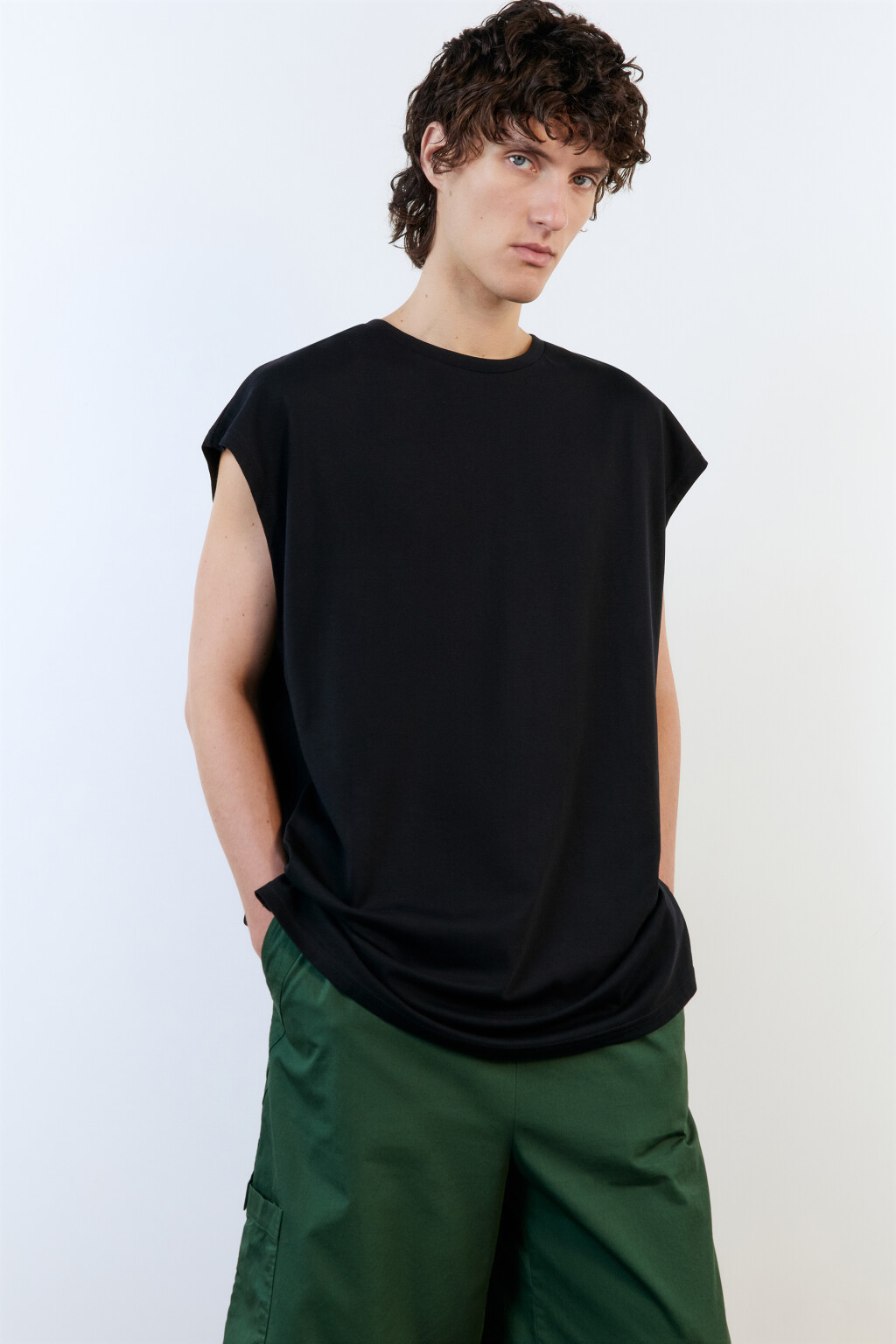 Футболка без рукавов хлопковая - цвет черный - 2