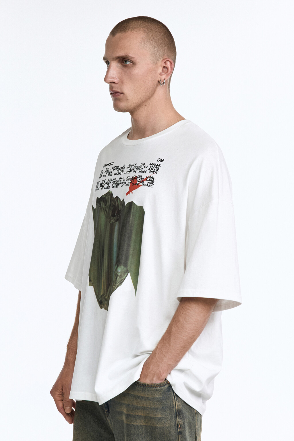 Футболка прямая хлопковая с принтом - цвет белый - 3