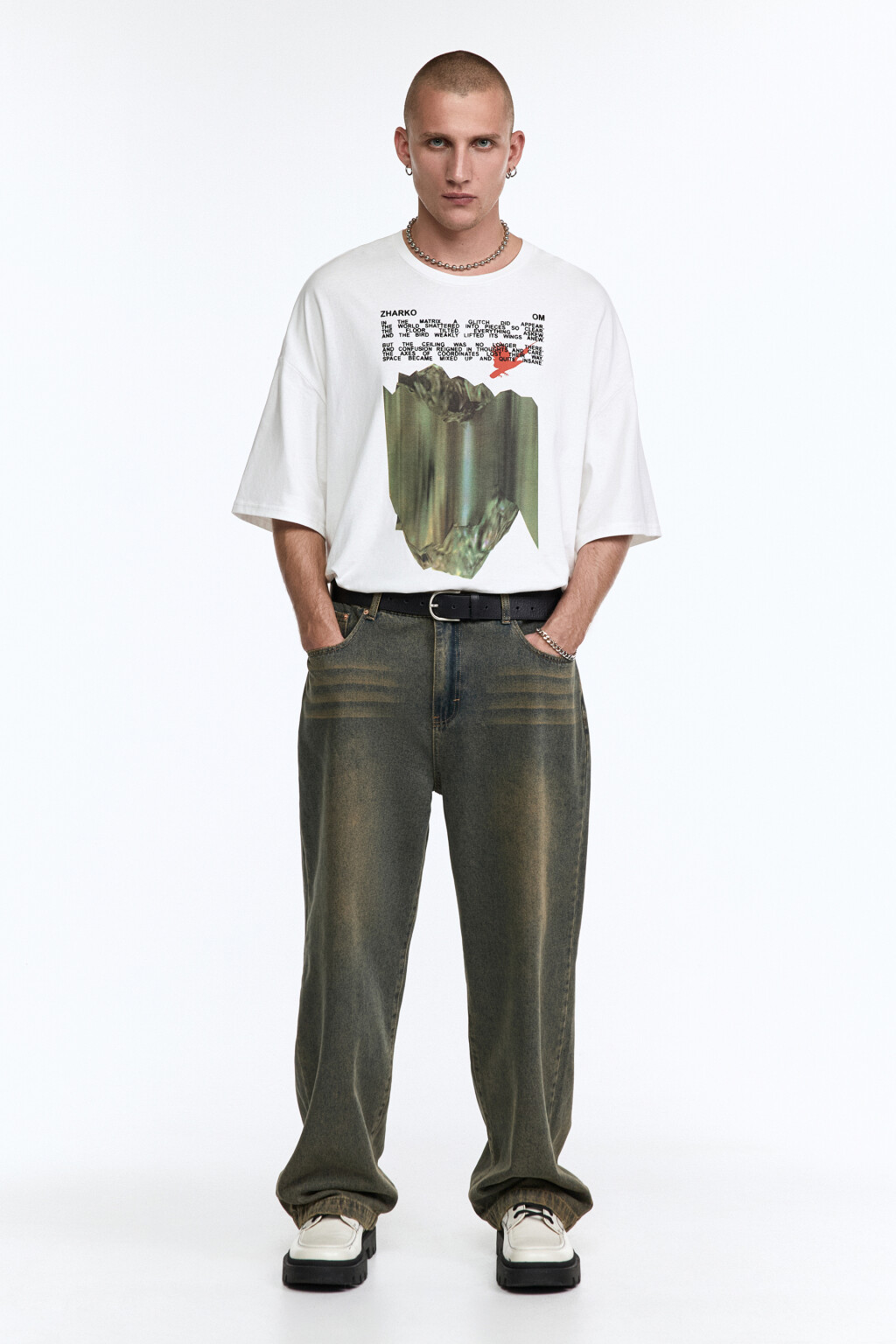 Футболка прямая хлопковая с принтом - цвет белый - 5