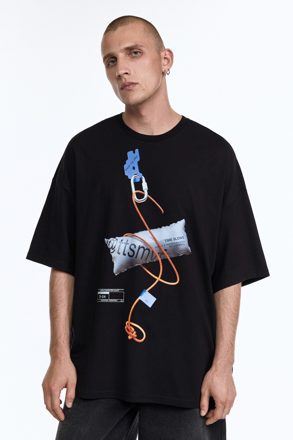 Футболка прямая хлопковая с принтом - цвет черный - 2