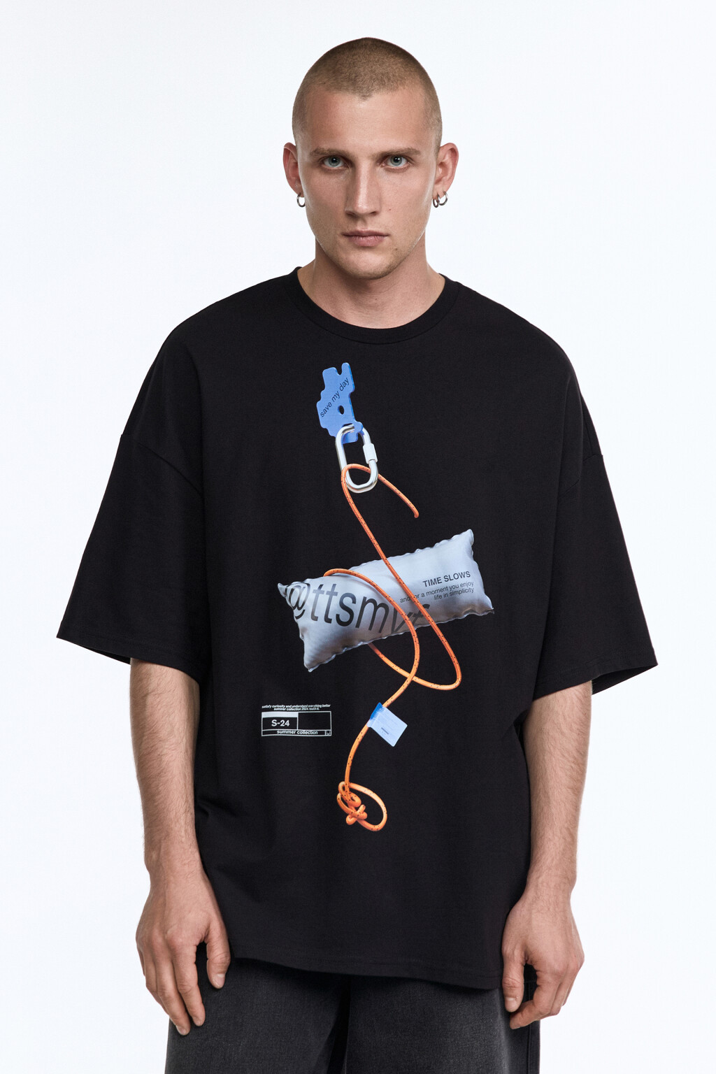 Футболка прямая хлопковая с принтом - цвет черный - 3