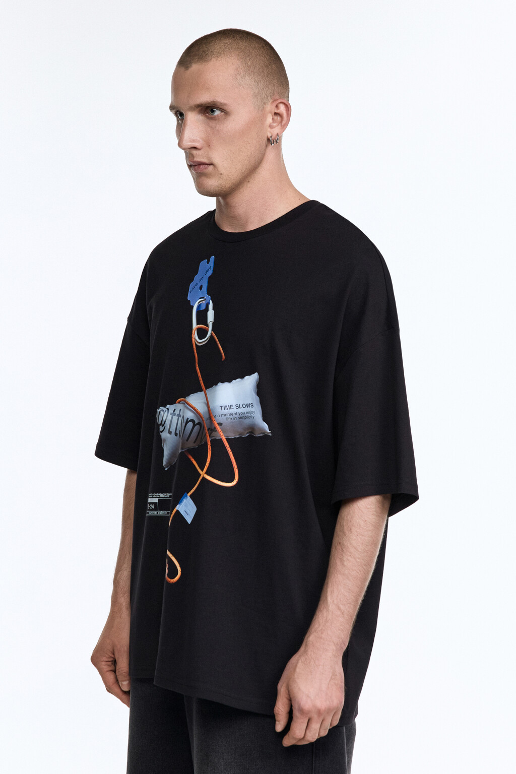 Футболка прямая хлопковая с принтом - цвет черный - 4