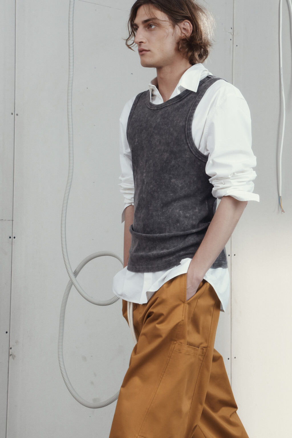 Майка свободная хлопковая с вареным эффектом - цвет серый - 8