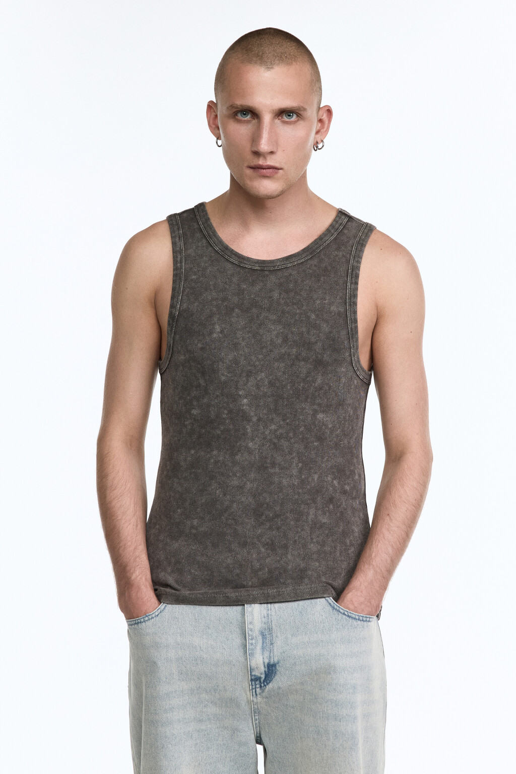 Майка свободная хлопковая с вареным эффектом - цвет серый - 2