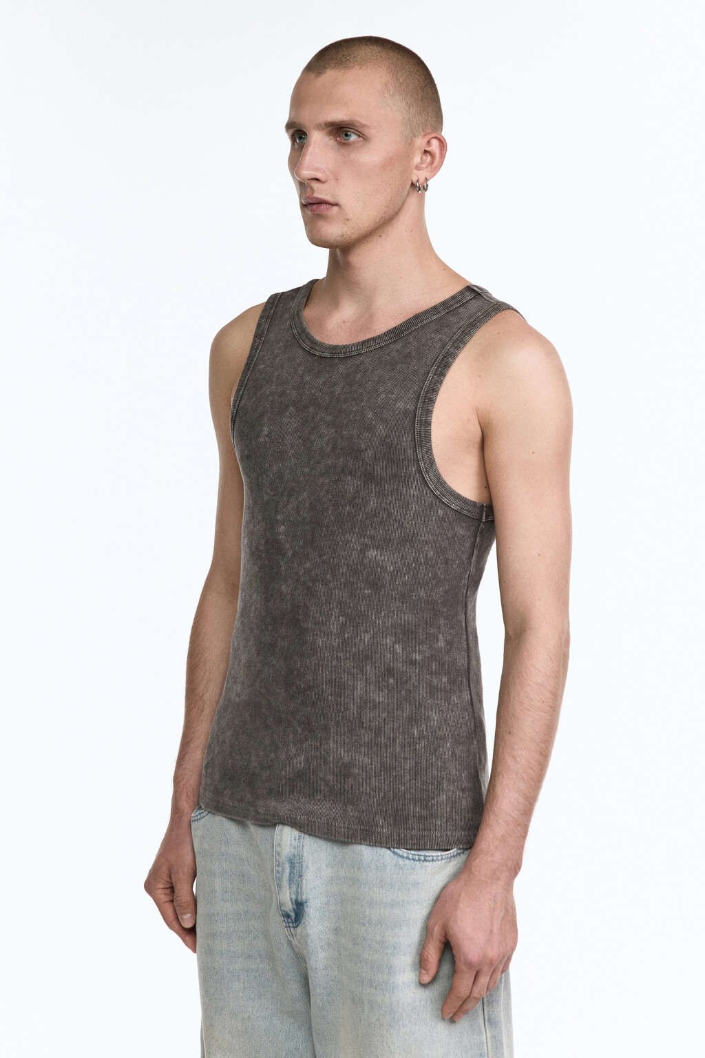 Майка свободная хлопковая с вареным эффектом - цвет серый - 3