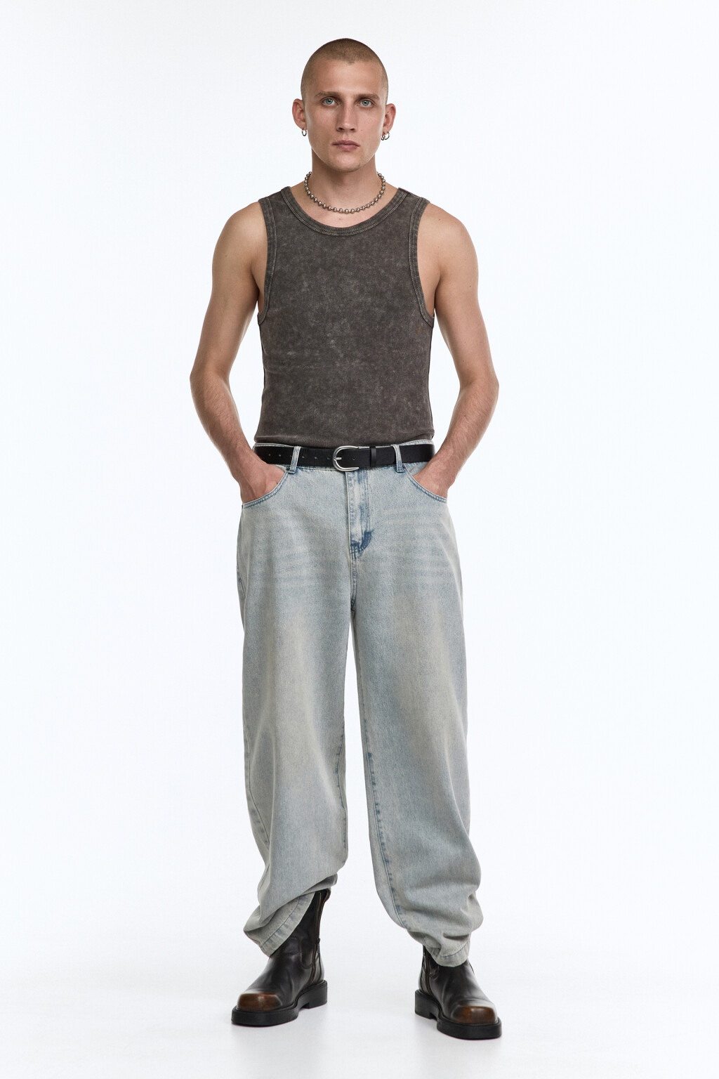 Майка свободная хлопковая с вареным эффектом - цвет серый - 5