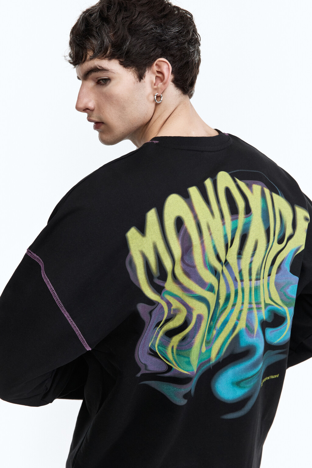 Лонгслив oversize с принтом-абстракцией - цвет черный - 2