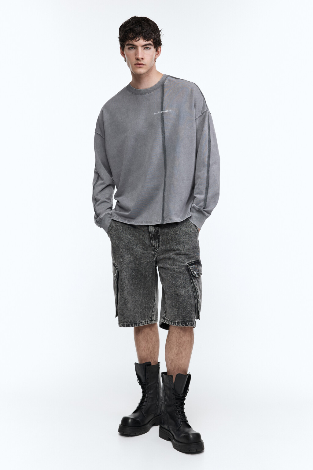 Свитшот oversize с вареным эффектом - цвет серый - 6