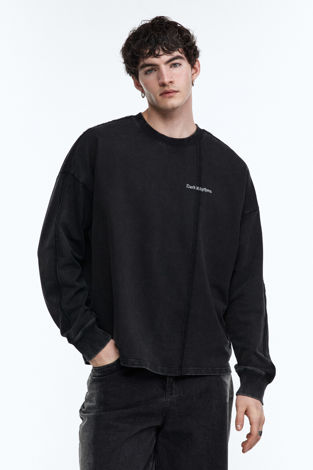 Свитшот oversize с вареным эффектом - цвет черный - 2