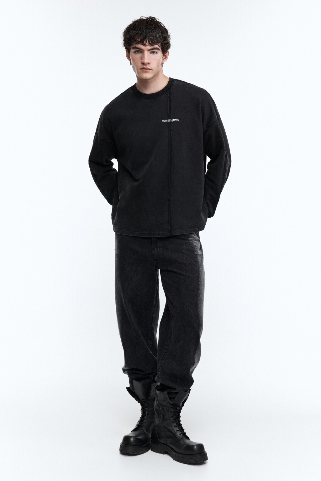 Свитшот oversize с вареным эффектом - цвет черный - 5