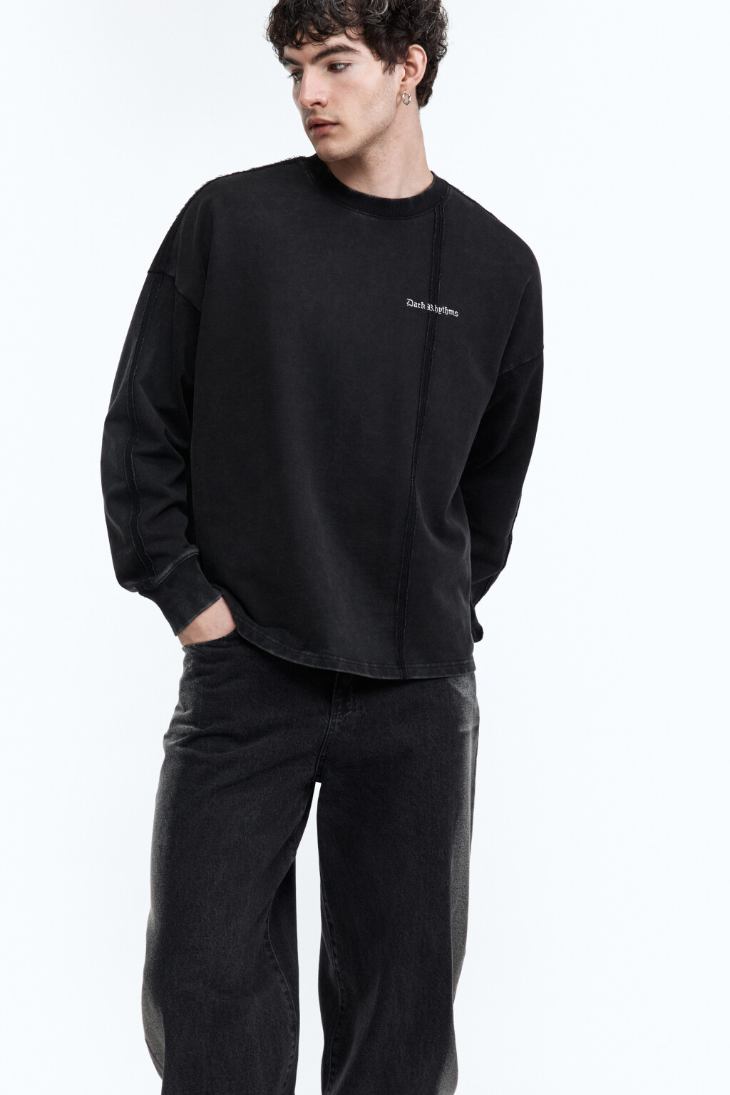 Свитшот oversize с вареным эффектом - цвет черный - 6