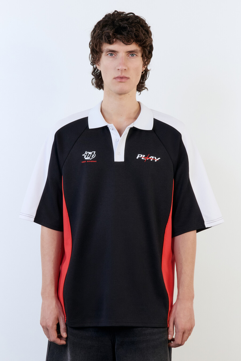 Футболка-поло oversize из футера с принтом - цвет черный - 2