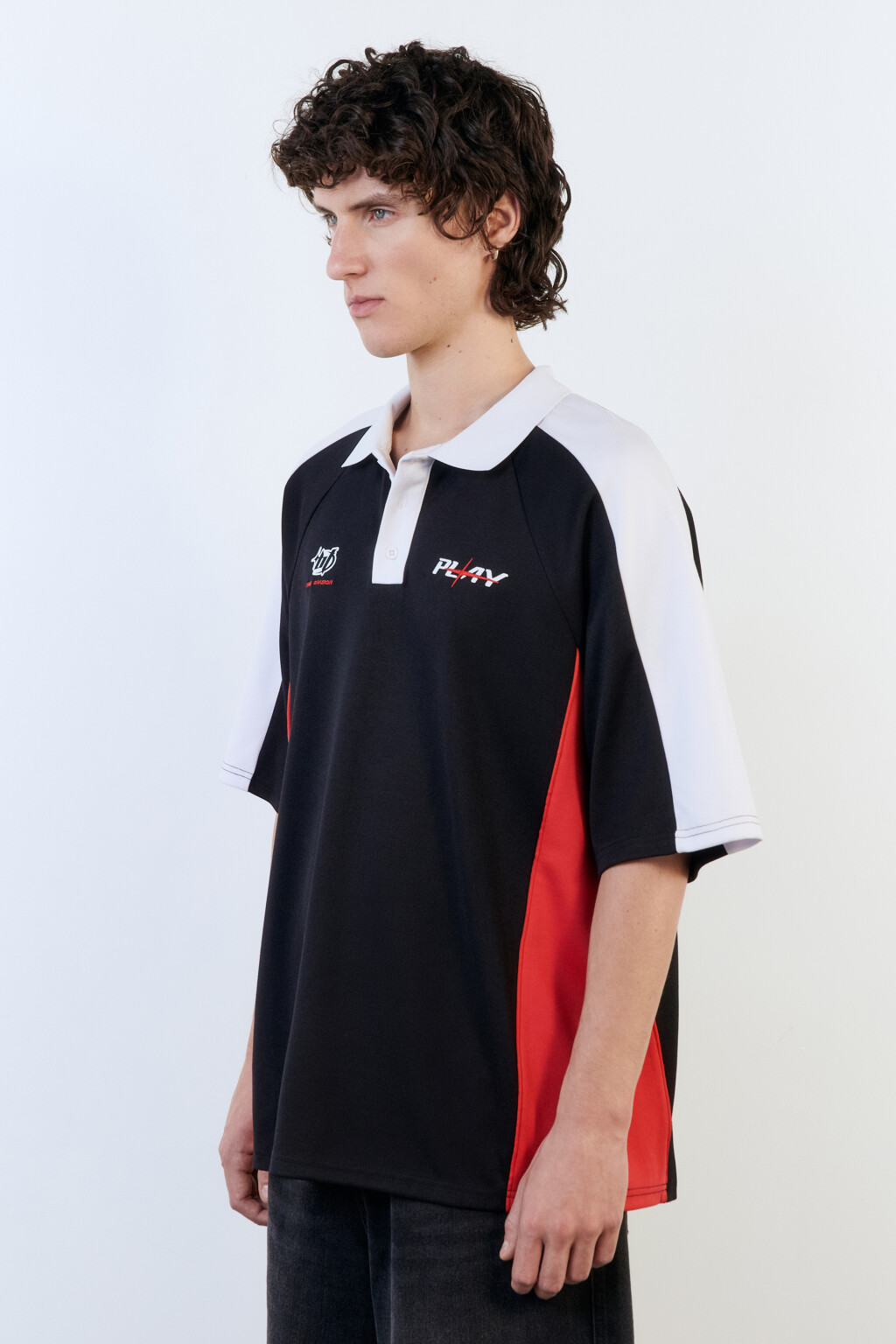 Футболка-поло oversize из футера с принтом - цвет черный - 3
