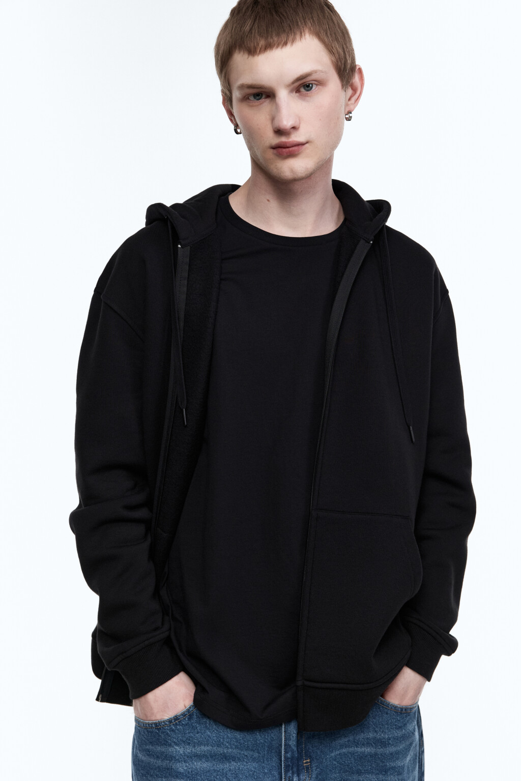 Худи oversize на молнии с капюшоном - цвет черный - 1