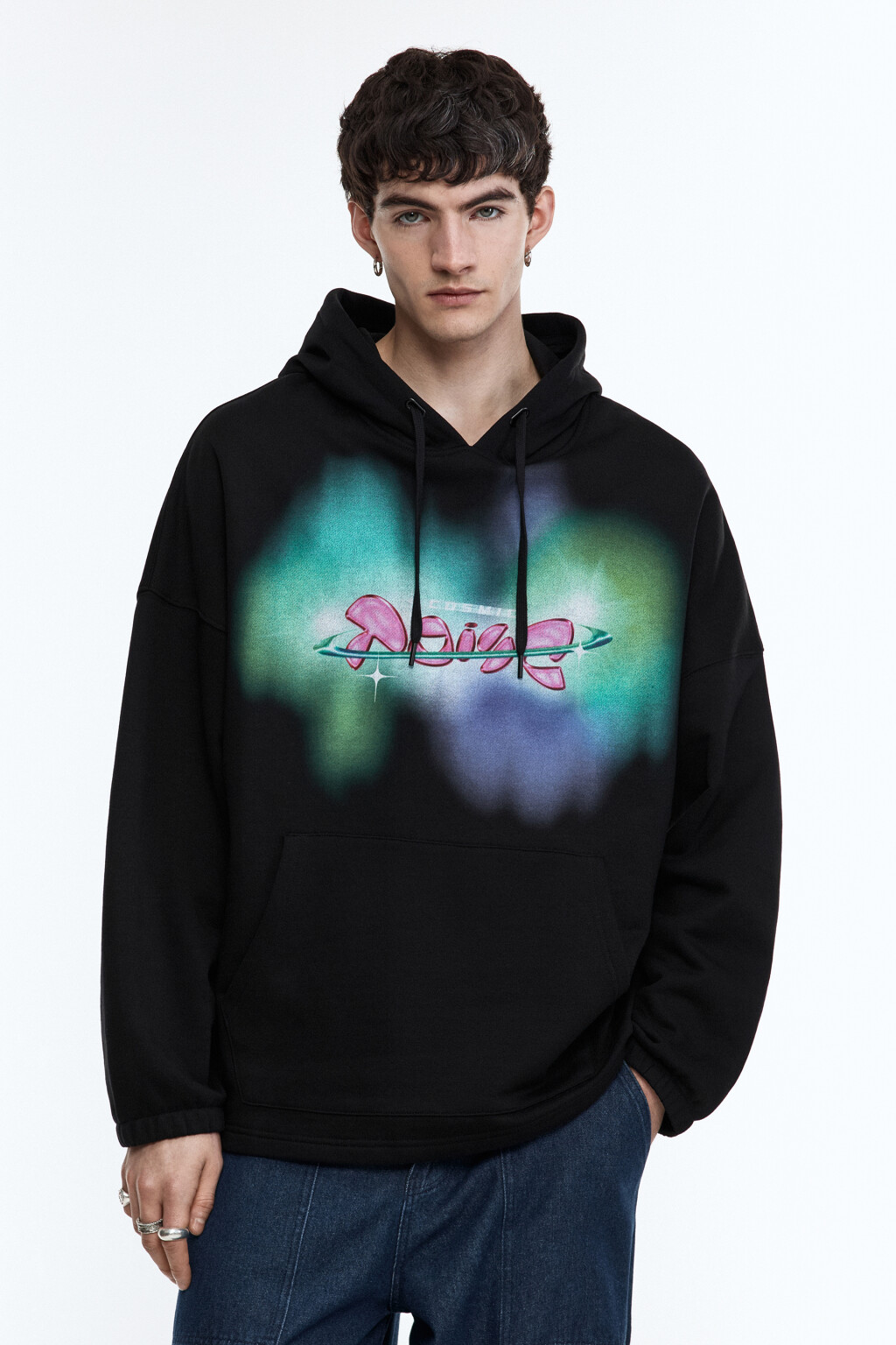 Худи oversize с принтом и надписью - цвет черный - 2