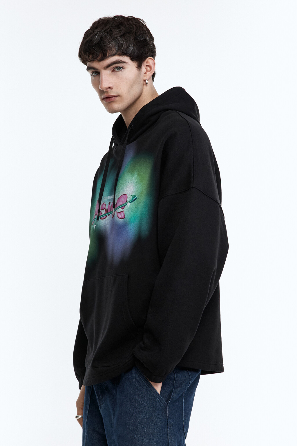 Худи oversize с принтом и надписью - цвет черный - 3