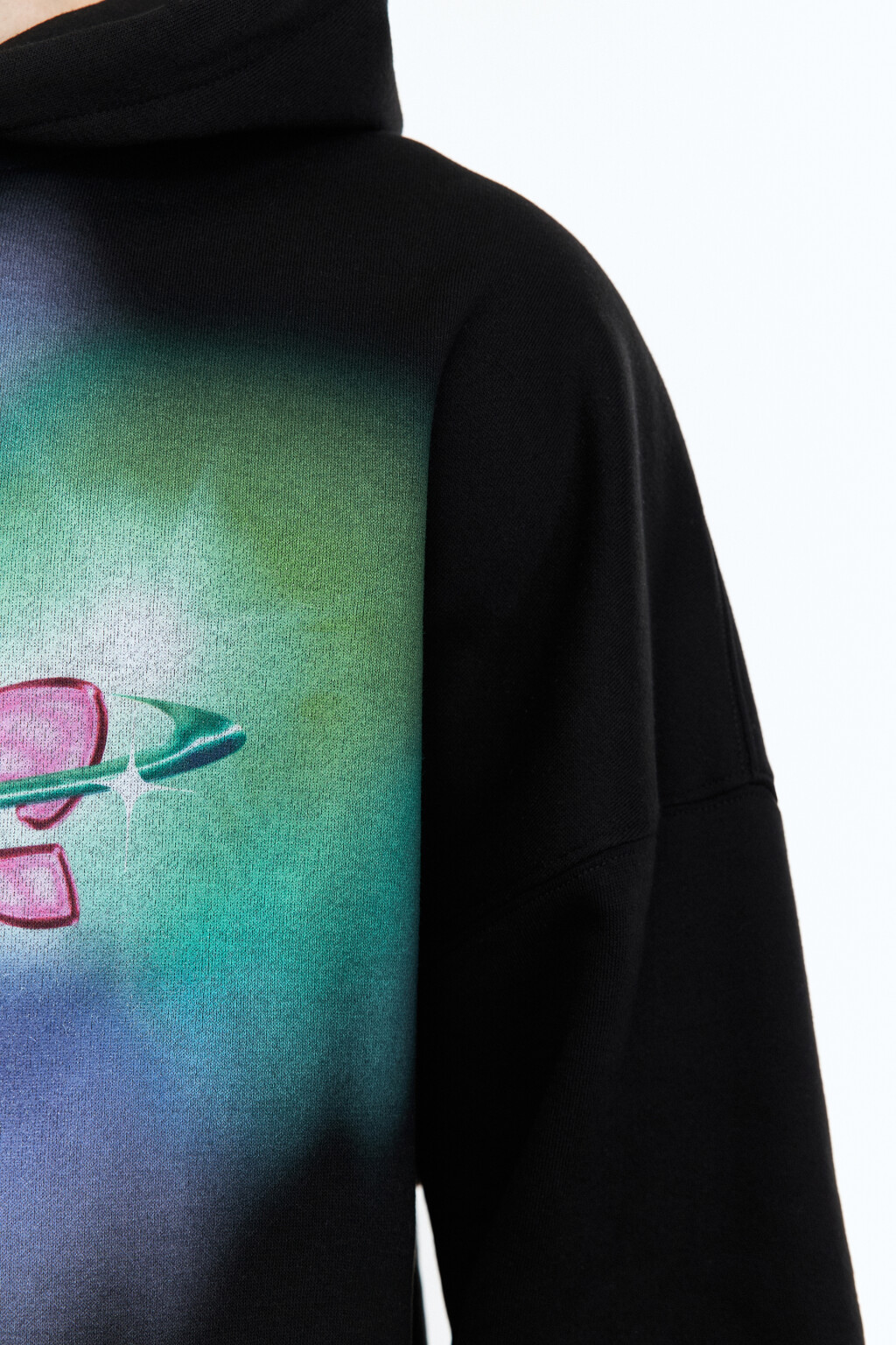 Худи oversize с принтом и надписью - цвет черный - 7