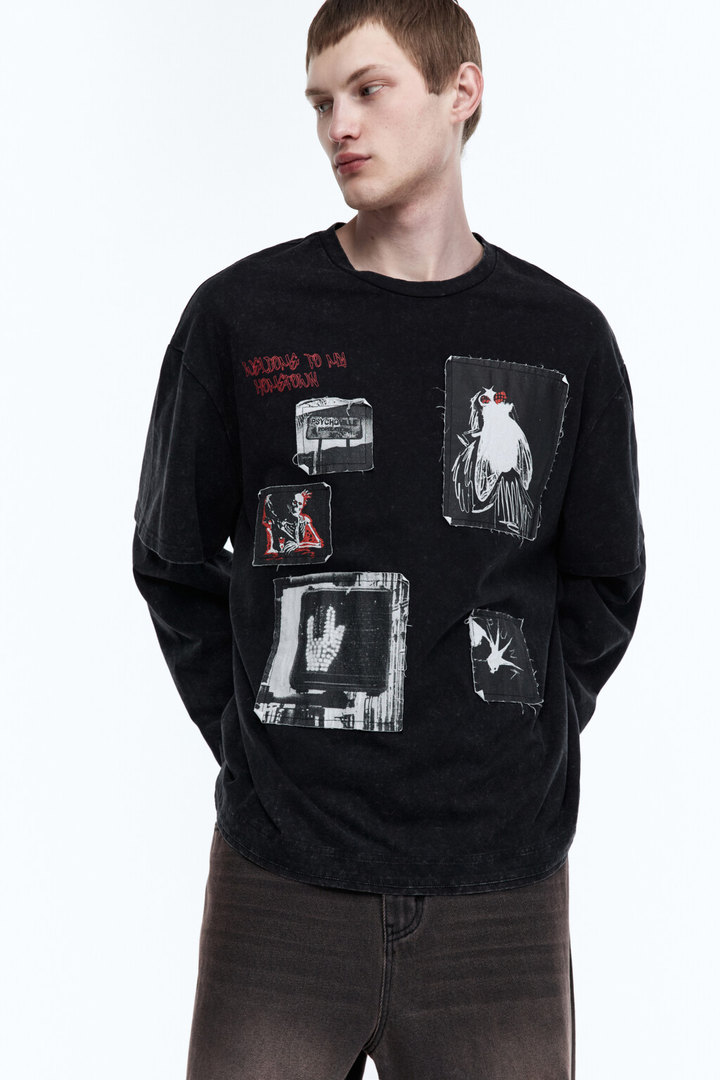 Лонгслив с двойными рукавами и принтом - цвет черный - 2