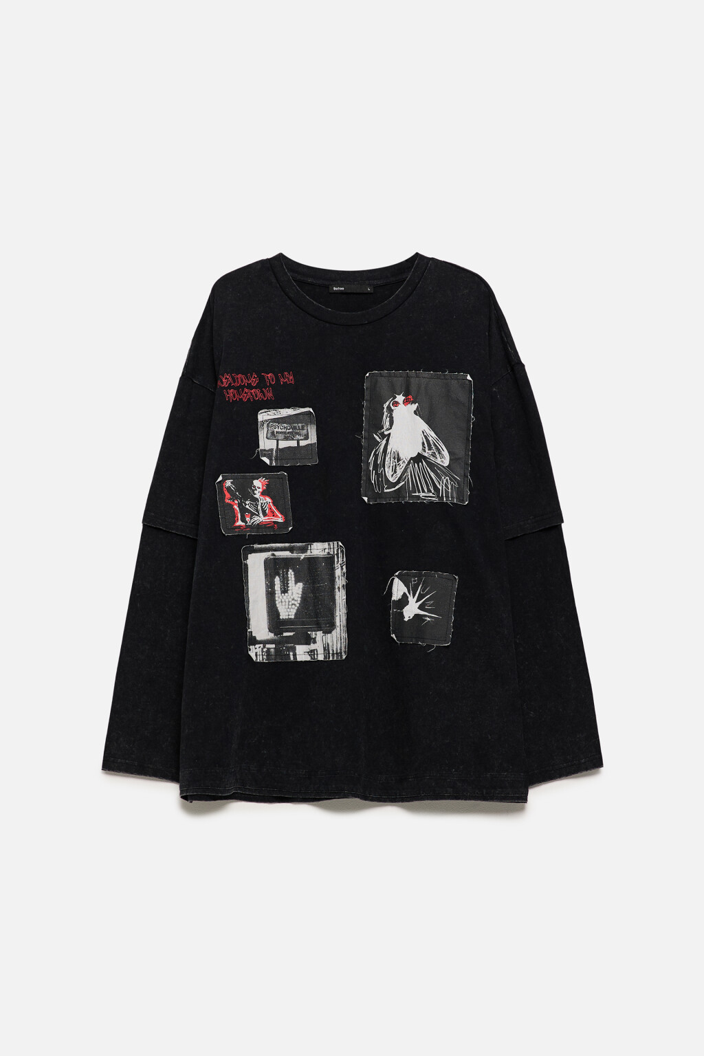 Лонгслив с двойными рукавами и принтом - цвет черный - 8