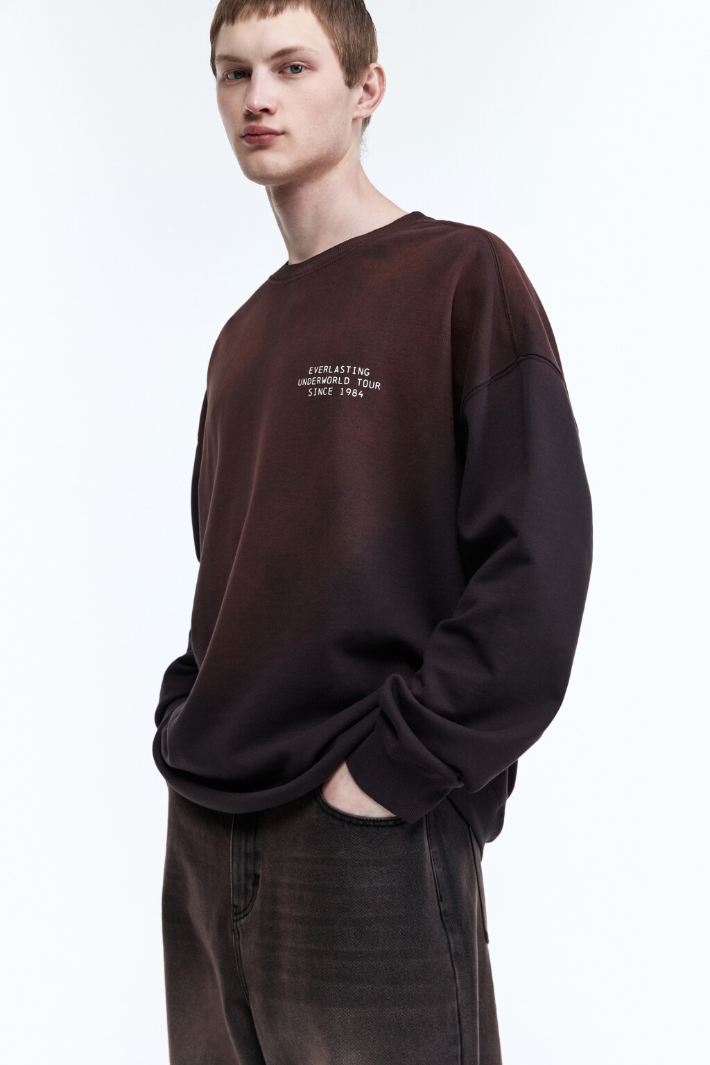 Свитшот oversize со стиркой bleach wash - цвет коричневый - 1