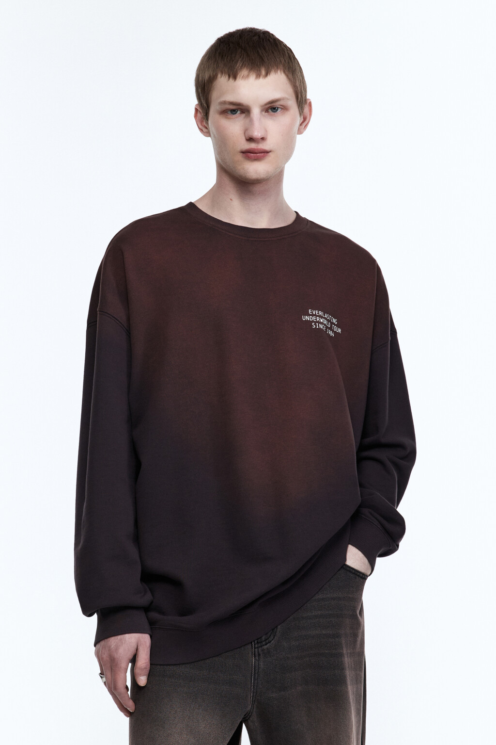 Свитшот oversize со стиркой bleach wash - цвет коричневый - 2