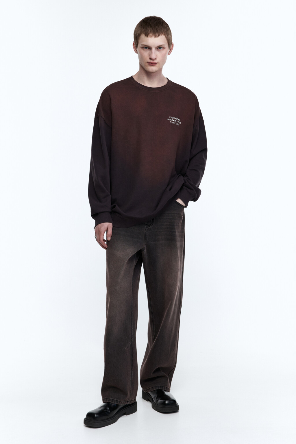 Свитшот oversize со стиркой bleach wash - цвет коричневый - 5