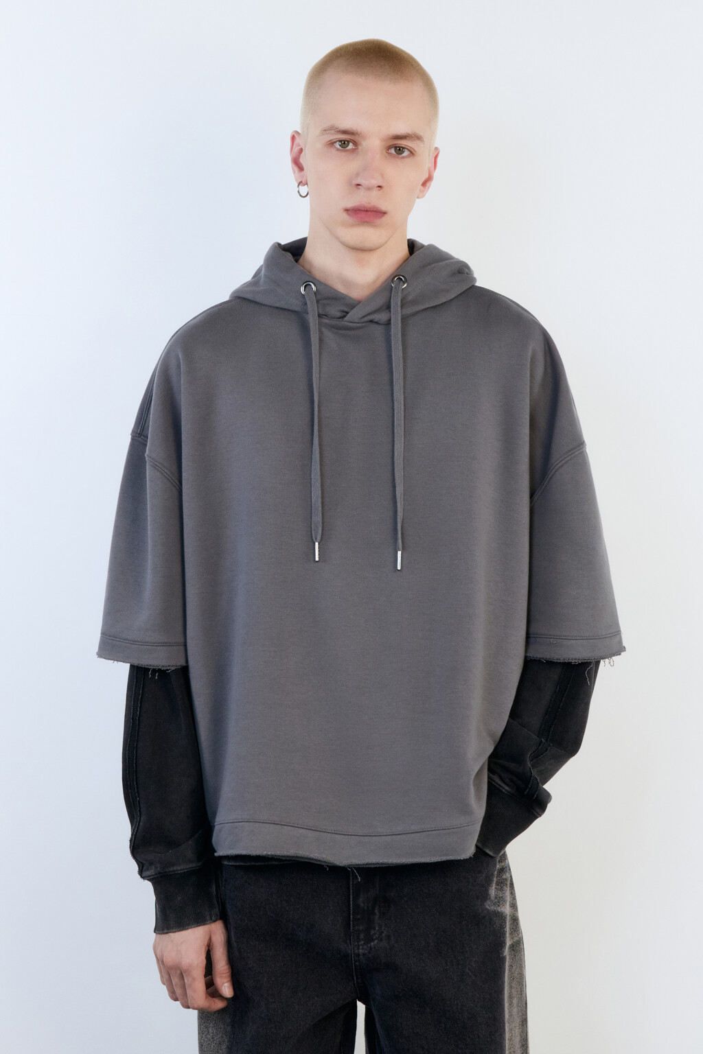 Худи укороченная с обрезанными рукавами - цвет серый - 3
