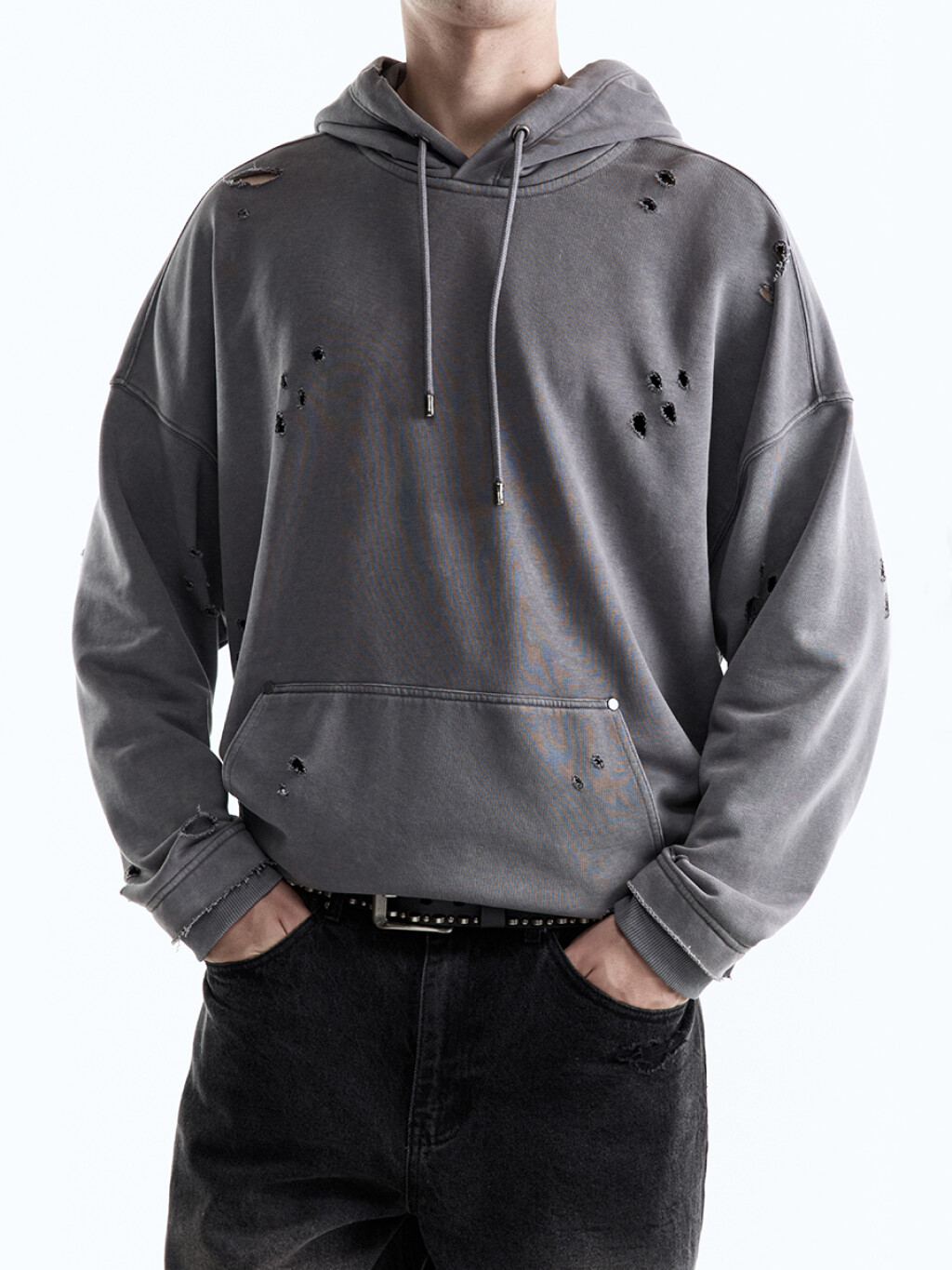 Худи oversize рваная с вареным эффектом - цвет серый - 2