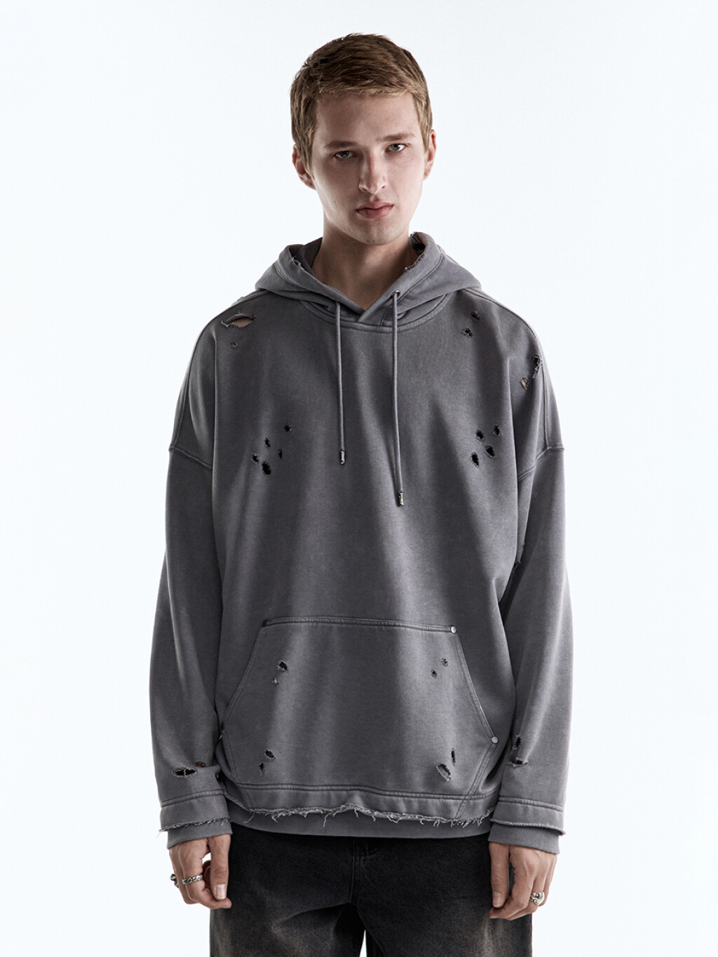 Худи oversize рваная с вареным эффектом - цвет серый - 3