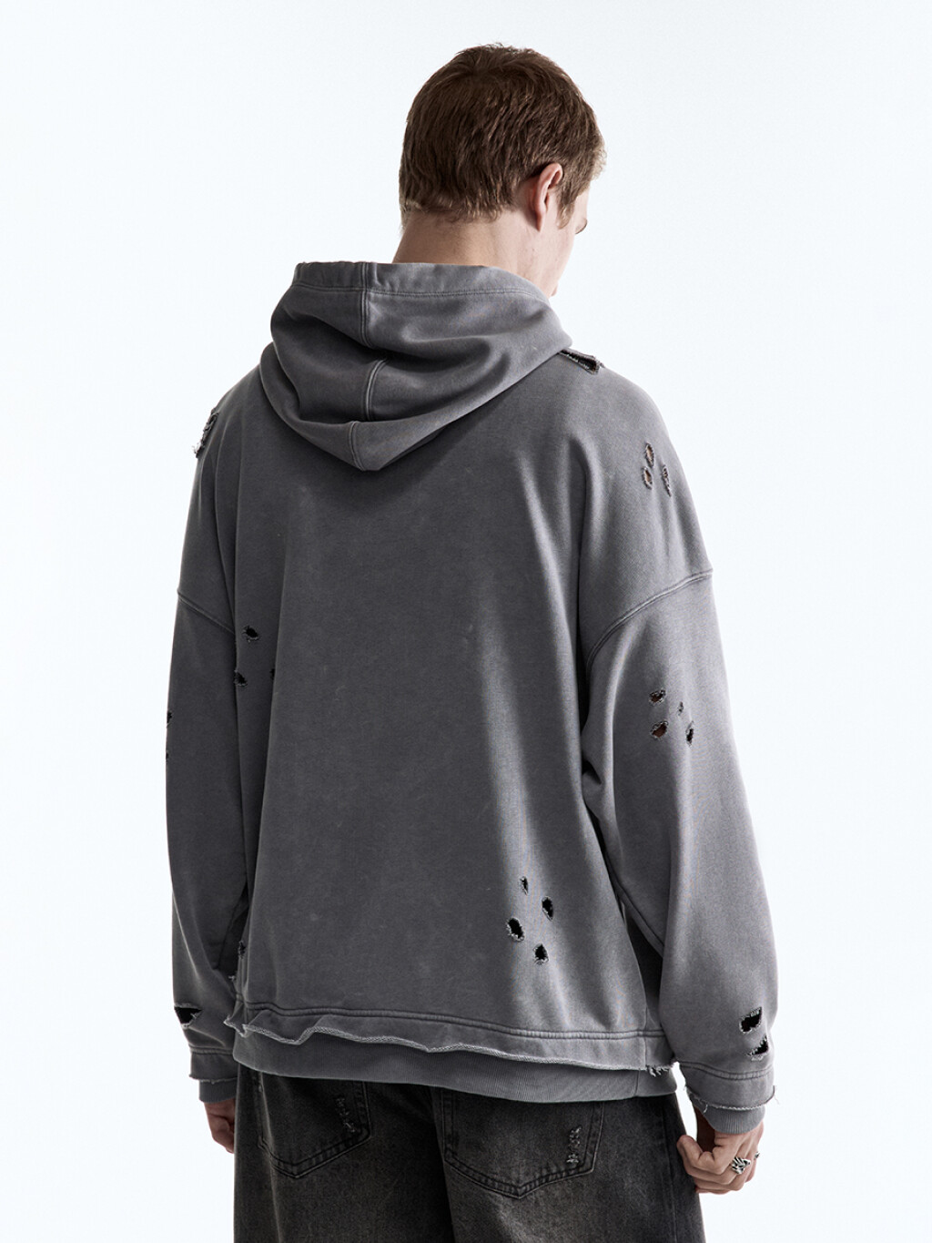 Худи oversize рваная с вареным эффектом - цвет серый - 5