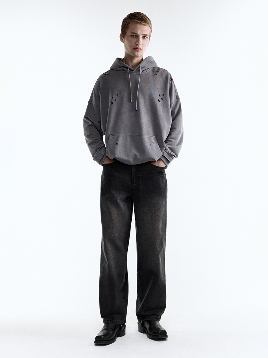 Худи oversize рваная с вареным эффектом - цвет серый - 6