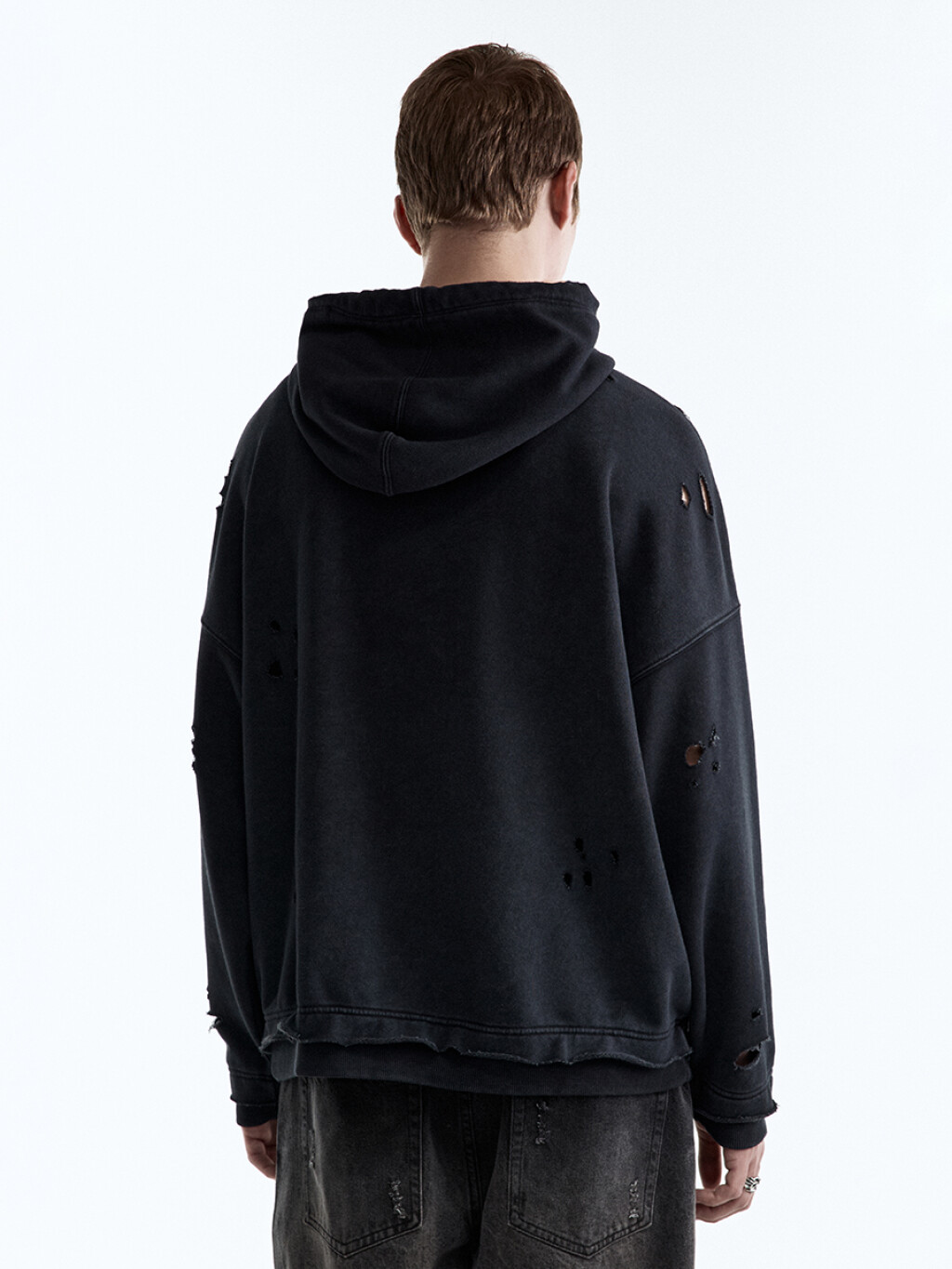 Худи oversize рваная с вареным эффектом - цвет черный - 4