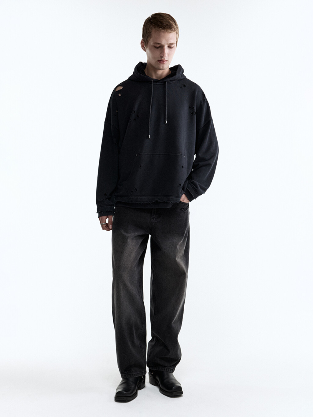 Худи oversize рваная с вареным эффектом - цвет черный - 5