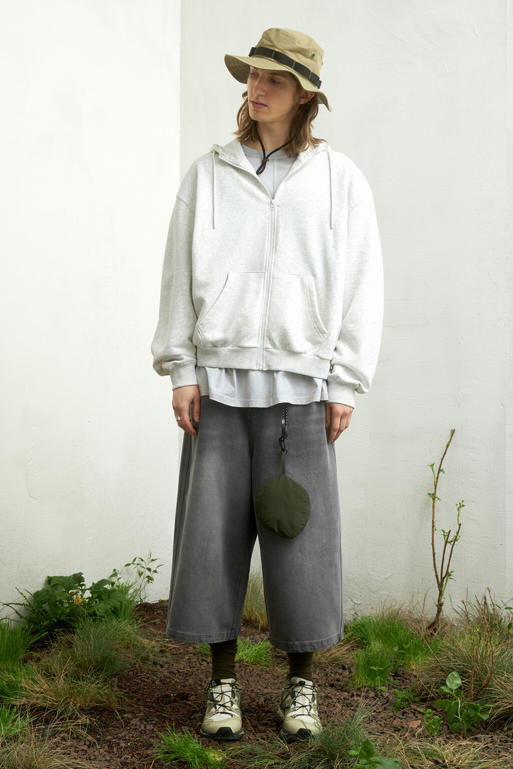 Худи на молнии oversize с капюшоном - цвет серый - 11