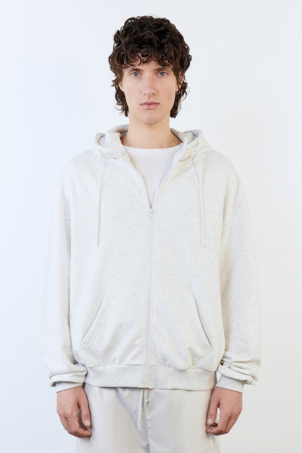 Худи на молнии oversize с капюшоном - цвет серый - 2