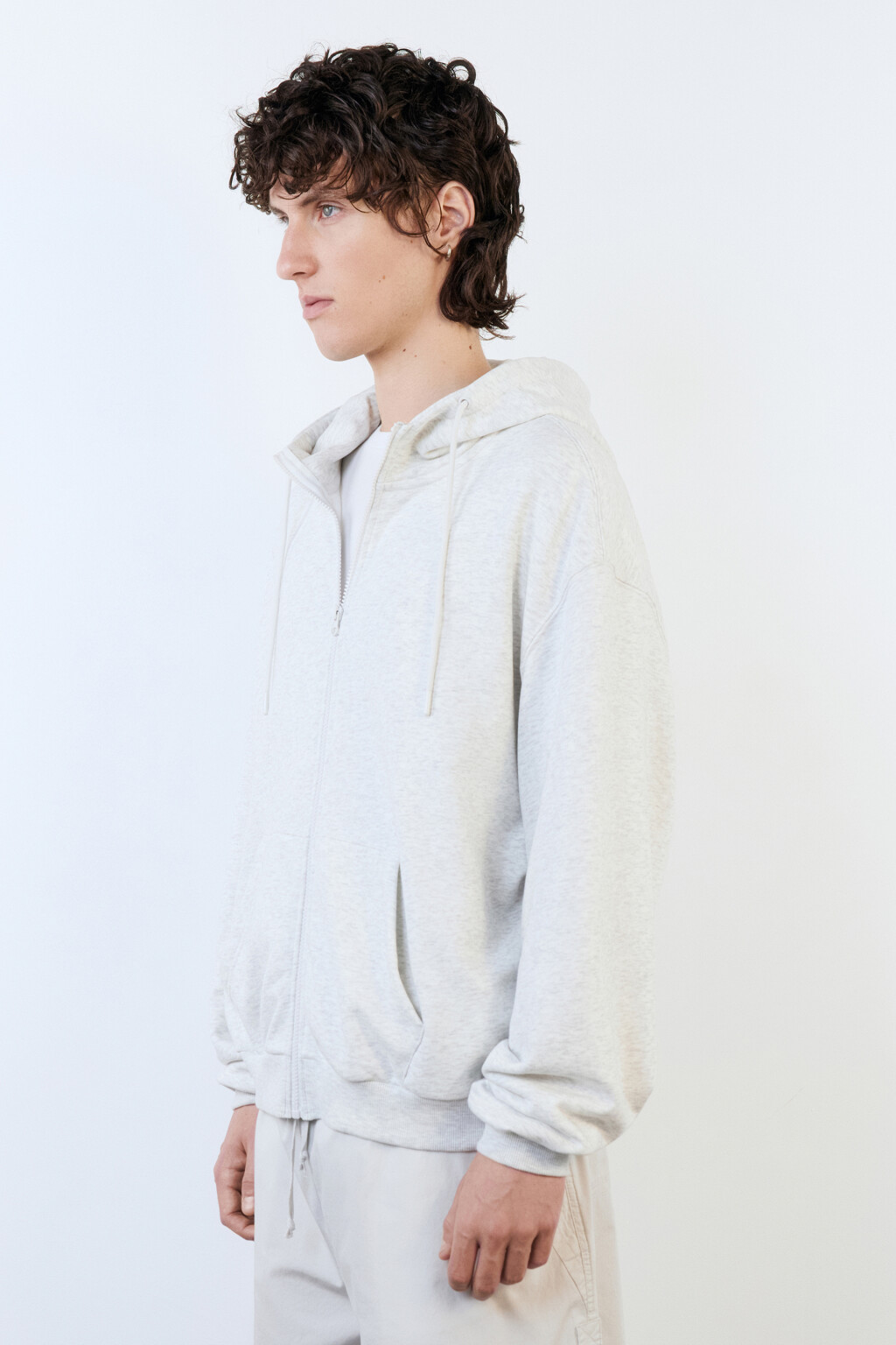 Худи на молнии oversize с капюшоном - цвет серый - 3