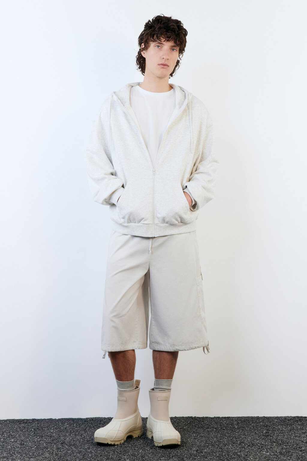 Худи на молнии oversize с капюшоном - цвет серый - 5