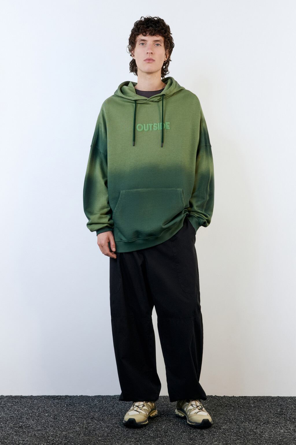 Худи oversize с вареным эффектом и принтом - цвет зеленый - 1