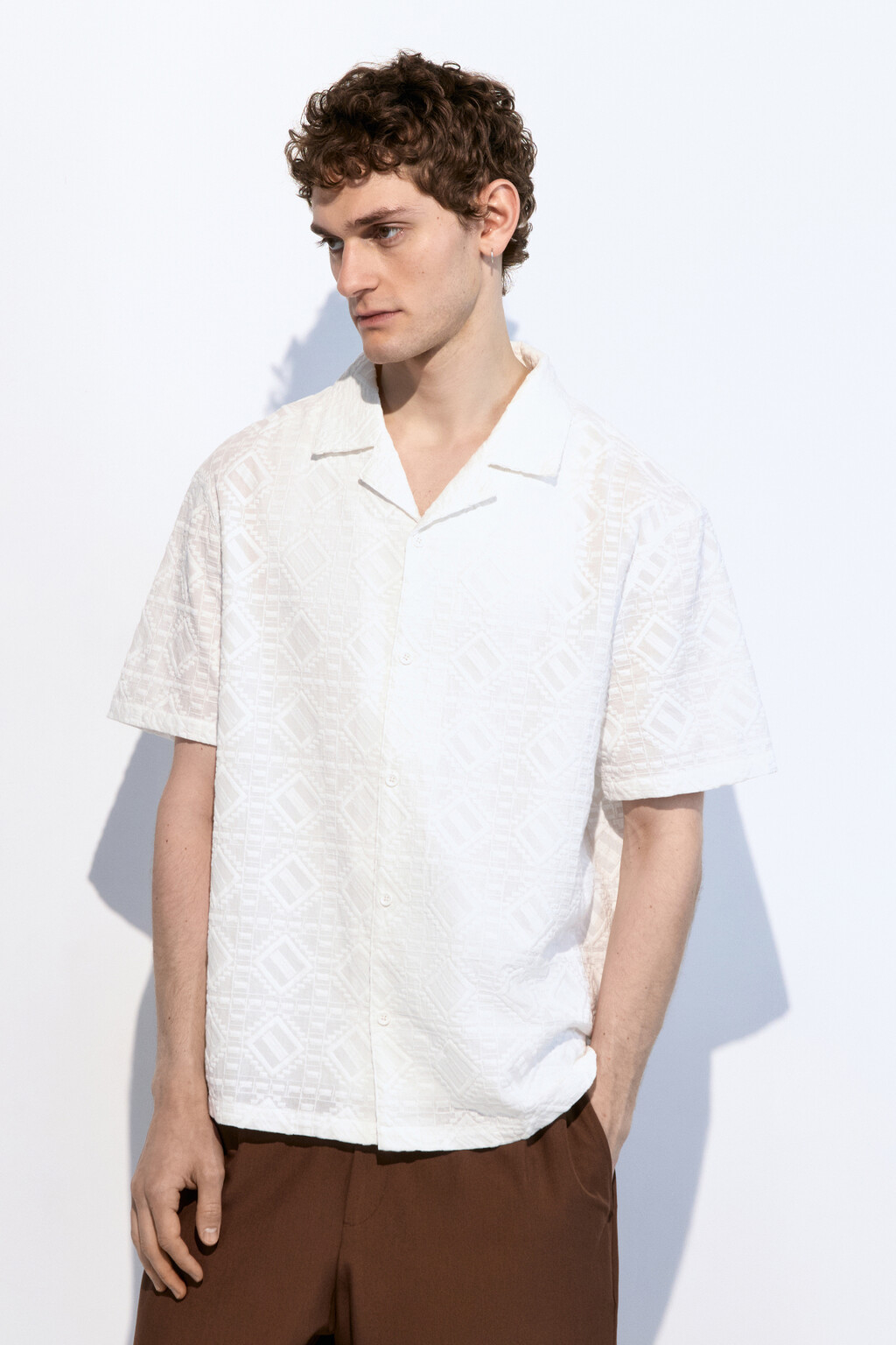 Рубашка прямая хлопковая с узором - цвет белый - 2