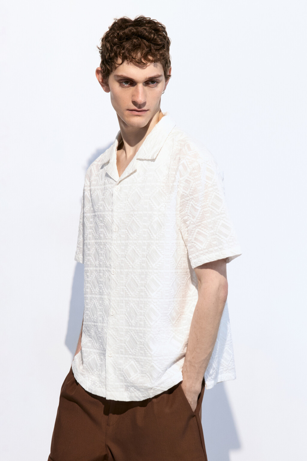 Рубашка прямая хлопковая с узором - цвет белый - 3