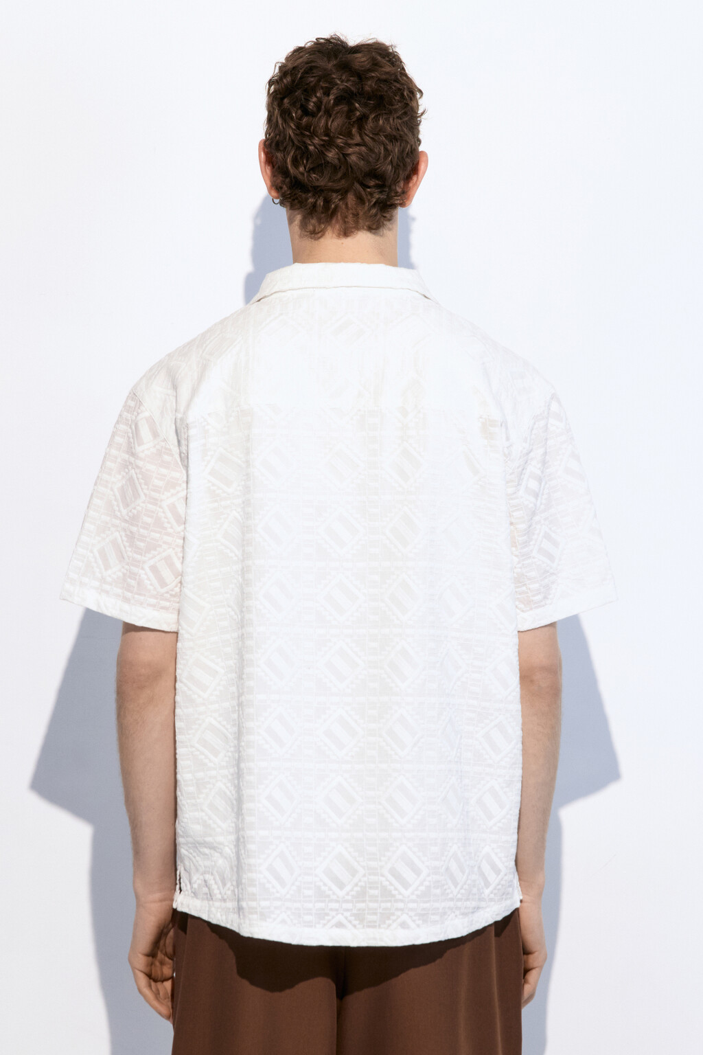 Рубашка прямая хлопковая с узором - цвет белый - 4