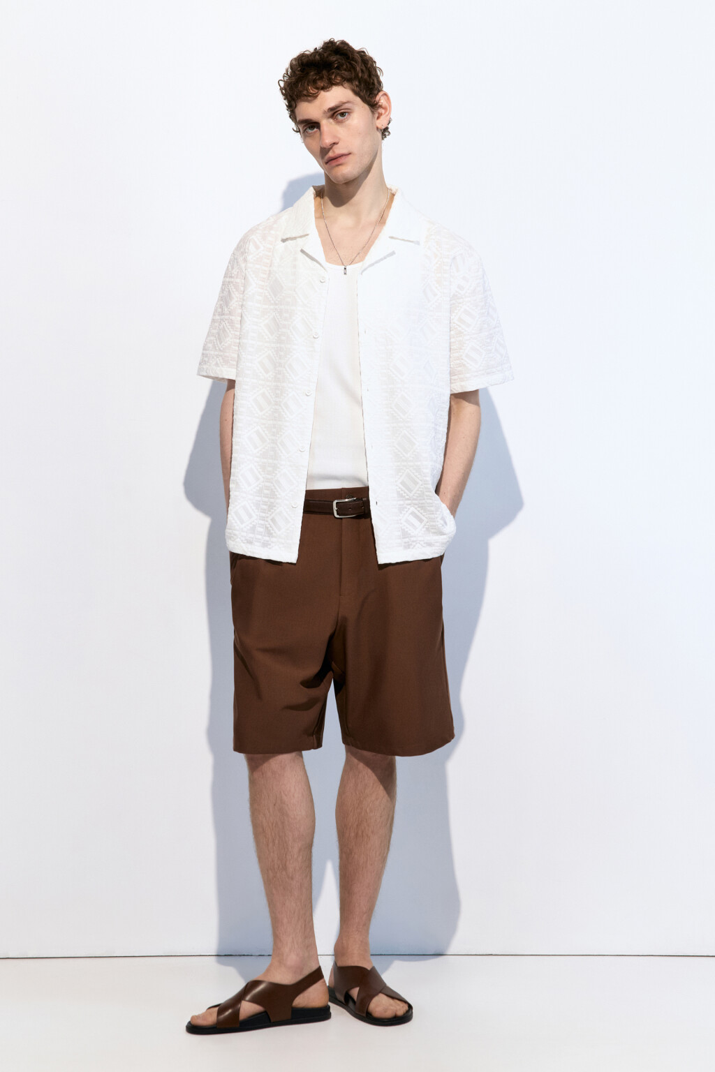 Рубашка прямая хлопковая с узором - цвет белый - 5