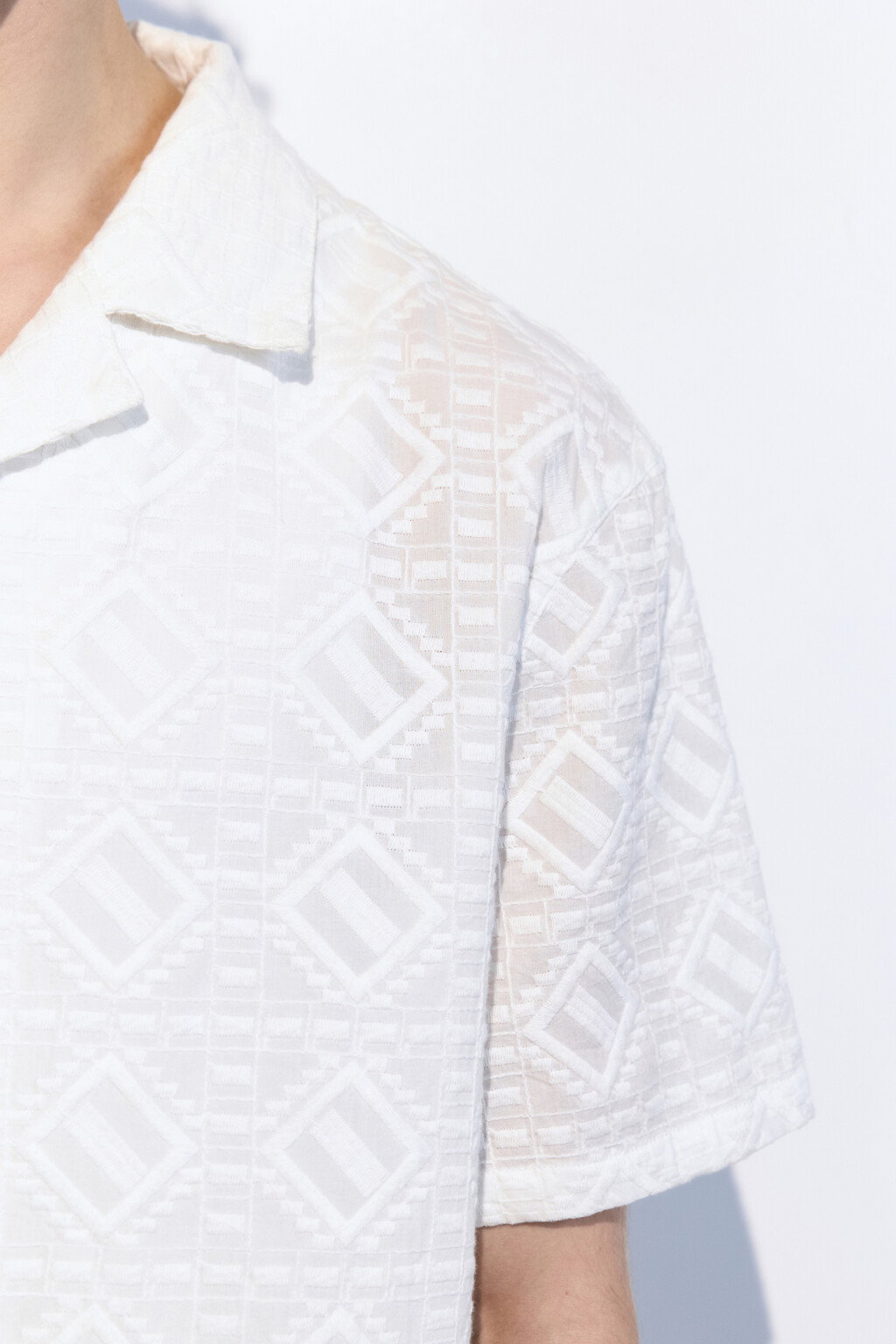 Рубашка прямая хлопковая с узором - цвет белый - 7