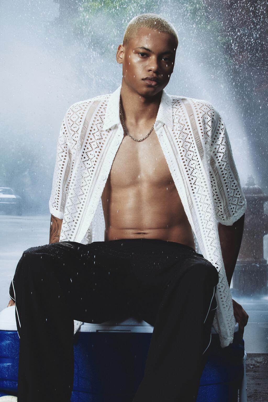 Рубашка с коротким рукавом из ткани кроше - цвет молочный - 8