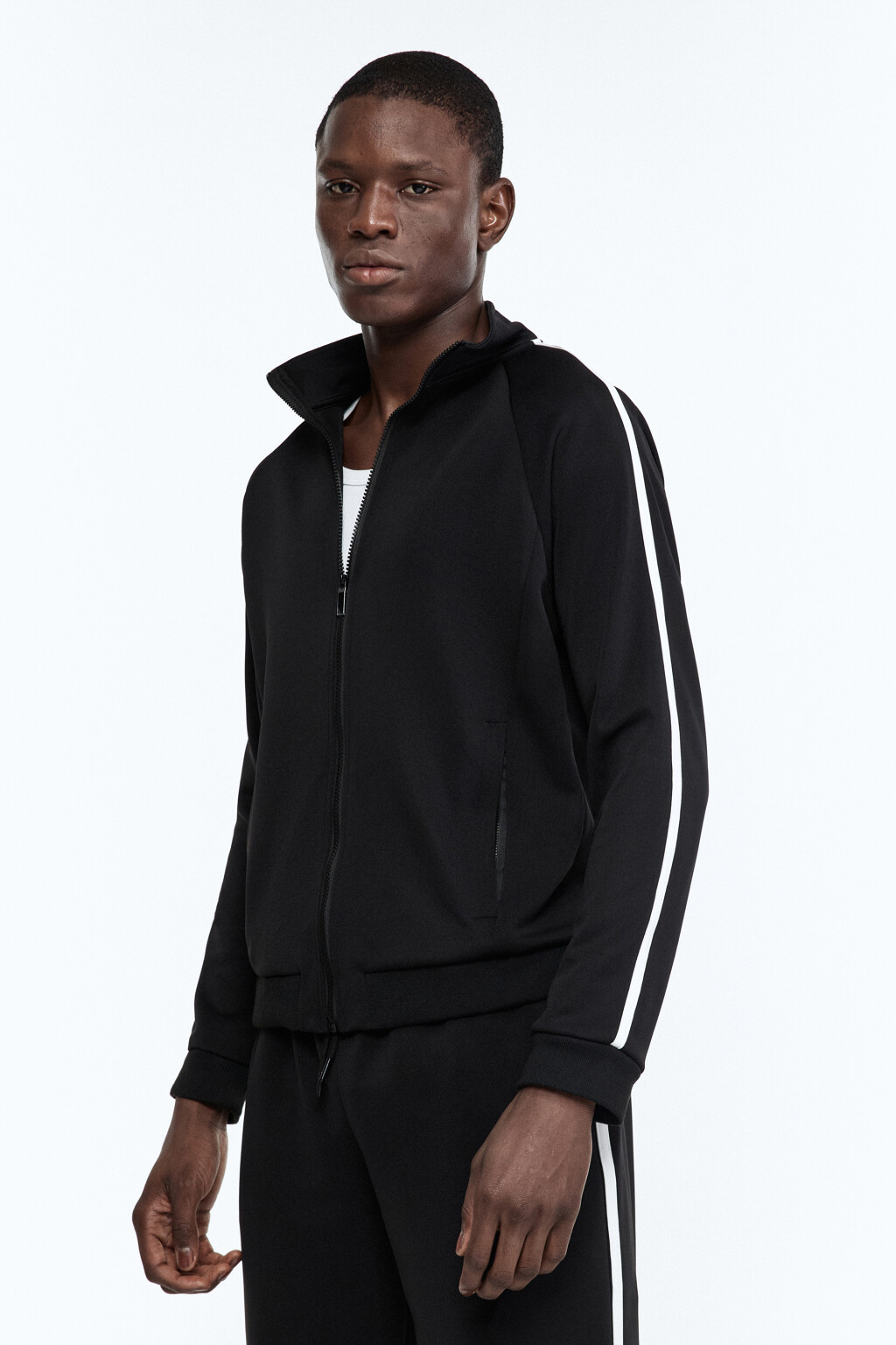 Куртка-олимпийка спортивная с лампасами - цвет черный - 2