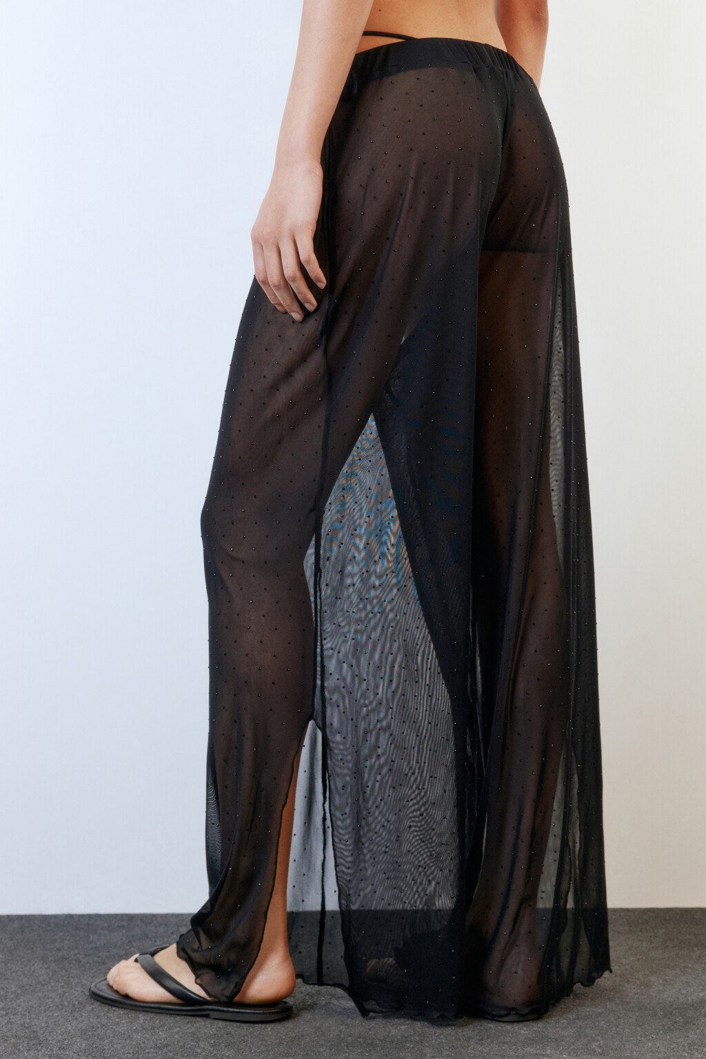 Брюки пляжные сетчатые со стразами - цвет черный - 5